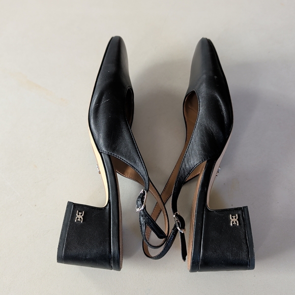 Sam Edelman Black Leather Slingback Heels Pumps SZ 8 Comfy Casual Office Church - Picture 6 of 11